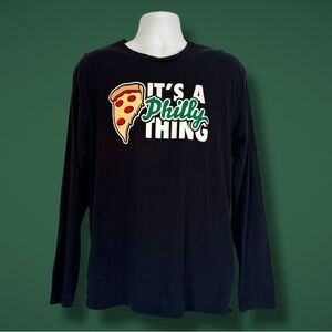 It’s a Philly Thing Long Sleeve Tee Pizza Graphic Black Shirt Gildan Large